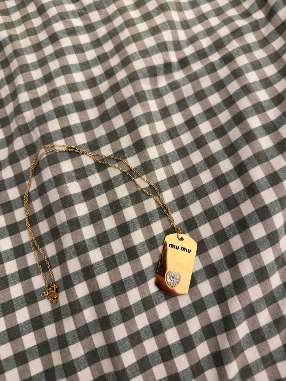 Miu Miu Gold-tone Dog Tag Pendant with Engraved Slogan
